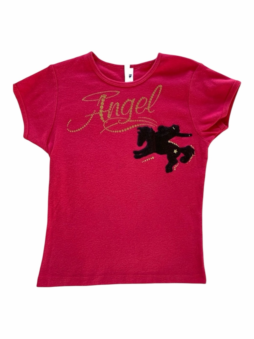Bella Girl T-Shirt Girls 10-12 Pink Gold Angel Horse Short Sleeve Fitted Sparkly